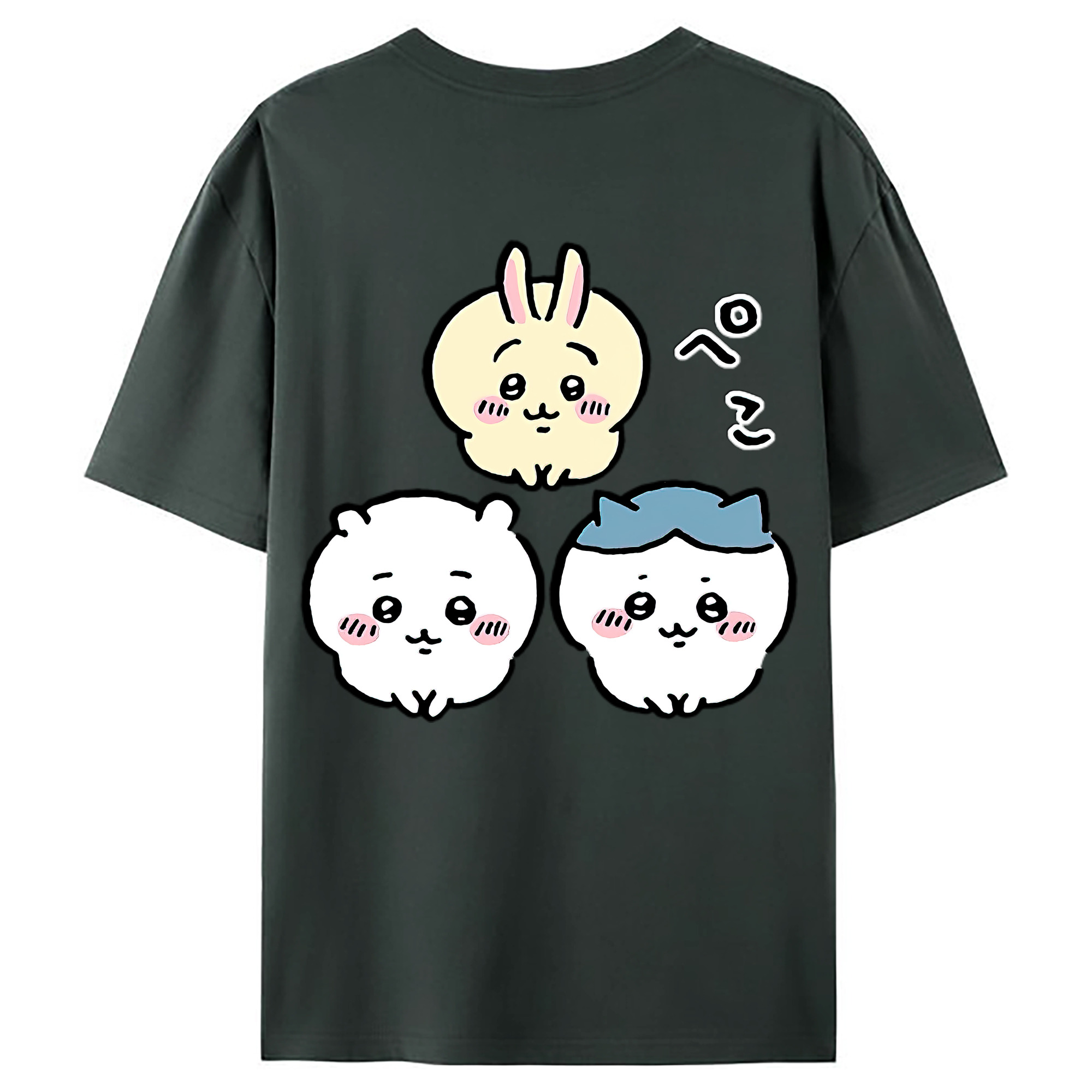 （画像用） ちいかわ うさぎ Chii-kawa usagi 綿100％ メンズ半袖Tシャツ（バックプリント） 通気性